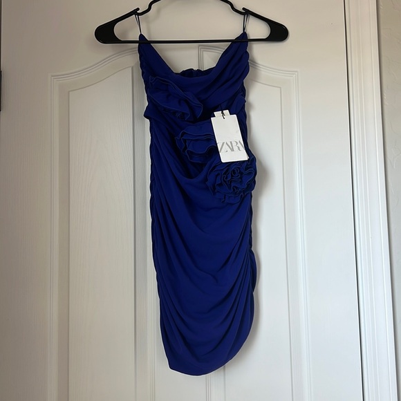 Zara blue-violet floral detail cut-out mini dress - Picture 4 of 7